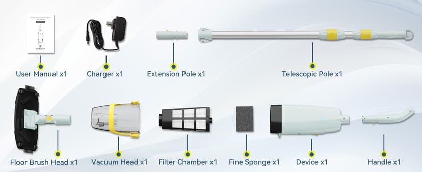 (2025 Upgraded) Cordless Handheld Pool Vacuum, Rechargeable Pool Cleaner with Telescopic Pole and Fine-Sponge, Powerful Suction, Ideal for Above & In-Ground Pools, Spas, Hot Tubs, Yellow