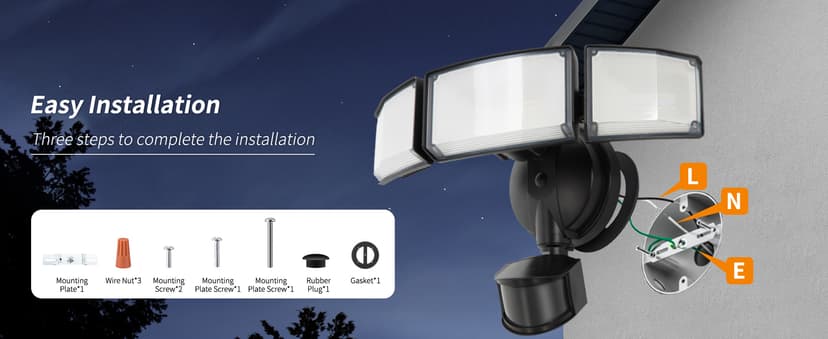 LUTEC 72W 7500LM LED Security Lights Motion Sensor Light Outdoor, 5000K Daylight, IP65 Waterproof, Dusk to Dawn, 3-Head Motion Detected Flood Light for Garage, Yard, Porch(Black)