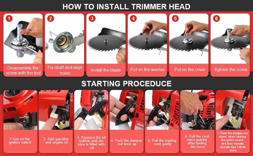 58CC Weed Wacker Gas Powered, 2-Cycle 4 in 1 Gas Weed Eater Brush Cutter with 4 Detachable Heads 18.5" Cutting Path Cordless String Trimmer Grass Cutter Machine for Lawn, Garden Care, Orange