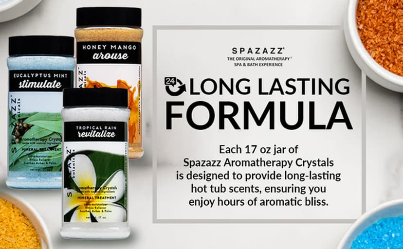 Spazazz Hot Tub Aromatherapy Bath Salt Crystals 3-Pack Bundle - Eucalyptus Mint Stimulate - Tropical Rain Revitalize - Honey Mango Arouse - Botanicals Collection Scents for Relaxing in Spas (17 oz)