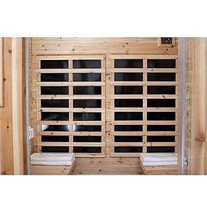 Outdoor Infrared Sauna 4 Person Far Infrared Saunas Low EMF Sauna Room for Home, 2050watt Canadian Hemlock Wooden Large Sauna with Blue-Tooth, 2 LCD Control, 4 Chromo Therapy Lighting