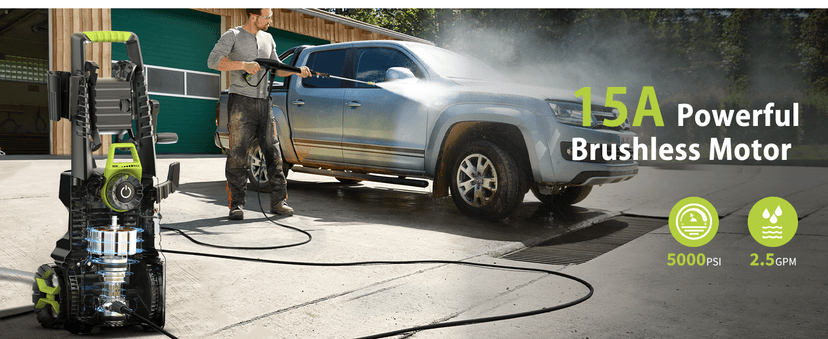 Pressure Washer, Adjustable 5000 Max PSI 2.5 Max GPM, Power Washer with 33 FT Hose Reel, Steel Wand, 500ml Foam Cannon, 4-Nozzle Set, Electric Pressure Washer for Cars, Fences, Patios