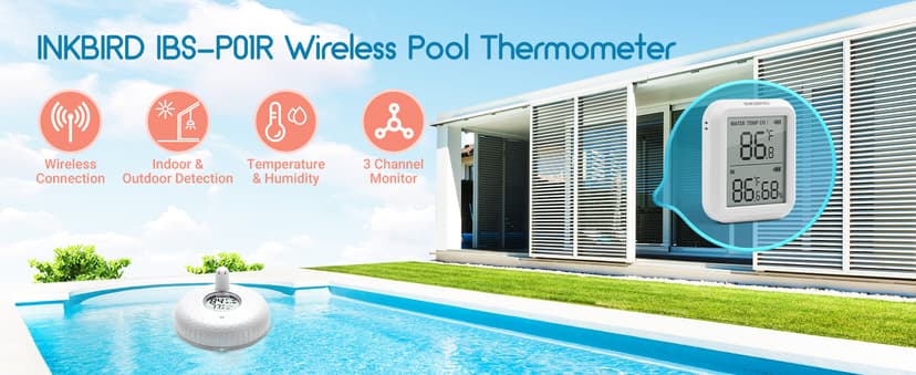 INKBIRD IBS-P01R 2nd Generation Wireless Floating Pool Thermometer Easy to Read for Hot Tub, Compatible with Gateway IBS-M1 and IBS-M2