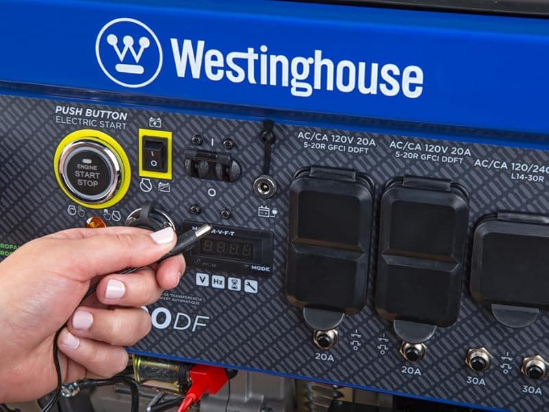 Westinghouse 4650 Peak Watt Dual Fuel Portable Generator, Remote Electric Start with Auto Choke, RV Ready 30A Outlet, Gas & Propane Powered