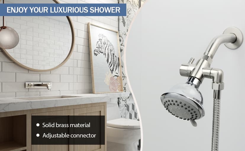 Shower Arm Diverter Valve Brass G1/2 3 Way Universal Bathroom Shower System Component Replacement for Handheld Shower Head and Fixed Spray Head, Brushed Nickel