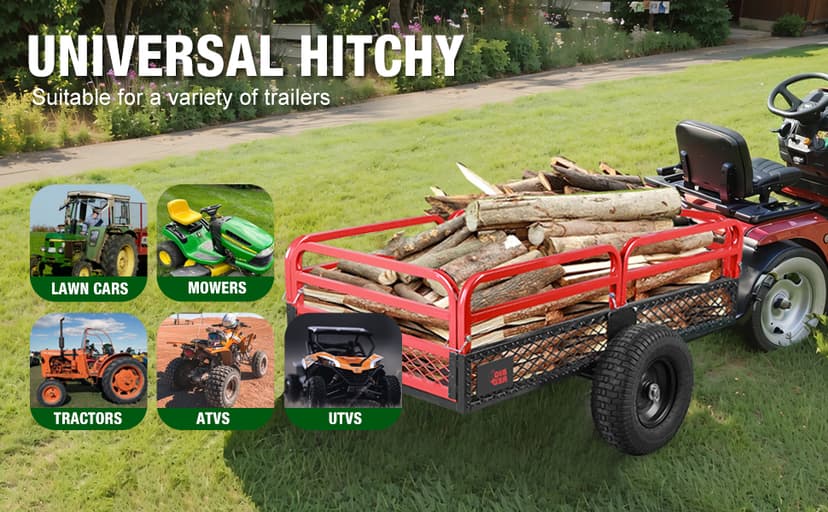 BIG RED Heavy Duty ATV Trailer Steel Dump Cart: Yard Garden Trailer for Lawn Mower, Tractor, Garden Waste - 1,500lbs, 15 cu.ft Capacity