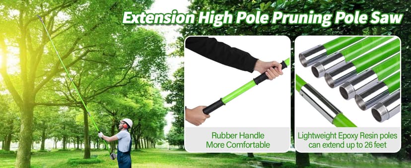 Scalebeard 26FT Pole Saws for Tree Trimming, Lightweight & Sturdy Tree Pruner with Thickened Saw Blade and Scissors for High Branches Trimming, Extendable Tree Trimmer for Pruning Palms and Shrubs