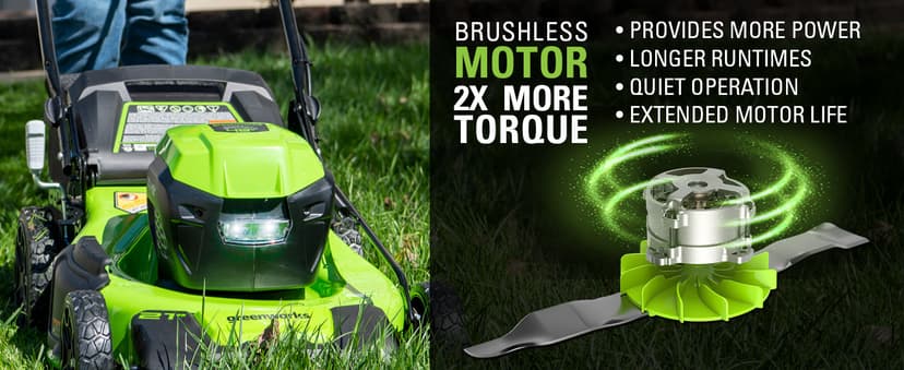 Greenworks 48V (2 x 24V) 21" Brushless Cordless (Self-Propelled) Lawn Mower (LED Headlight), (2) 5.0Ah Batteries and Dual Port Rapid Charger Included (125+ Compatible Tools)