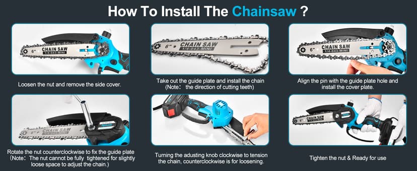 Mini Electric Chain Saw, GUIFIN 6 Inch Cordless Chainsaw, 2 Pcs Rechargeable Battery, Compact One-Hand Use And Auto Lubrication System, Double Safety Lock, Home Improvement, Garden & Orchard Pruning