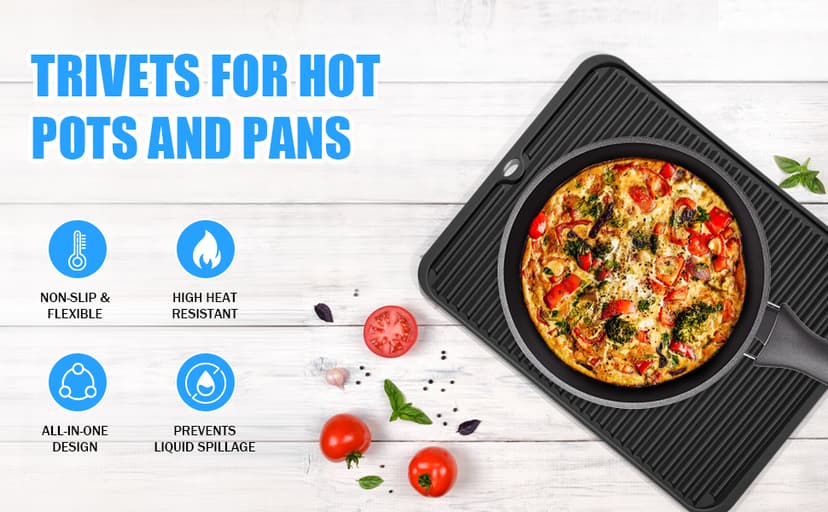 Silicone Trivet Mat Extra Large Heat Resistant, Non-Slip Pot Holder, Multi Purpose Kitchen Hot Pad for Use as a Trivet, Hot Dish Mat, or Utensil Drying Rack 14.2"×11 "