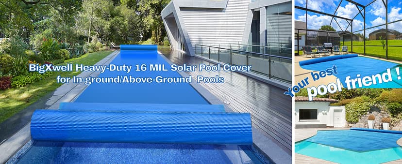 BigXwell Solar Pool Cover, Blue 16-mil 12 x 24 Foot Rectangle Solar Blanket for In-Ground Pools, 1600 Series Heavy-Duty Insulating Pool Heater Covers for Swimmer
