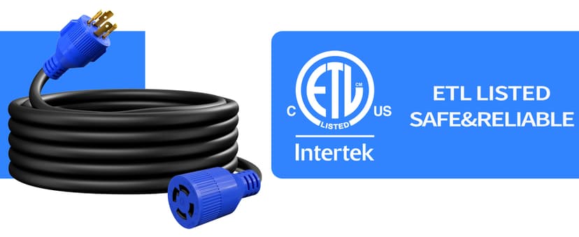 4 Prong 30 Amp 10 Foot Generator Extension Cord, NEMA L14-30P/L14-30R, 125/250V Up to 7500W 10 Gauge SJTW Generator Cord, ETL Listed