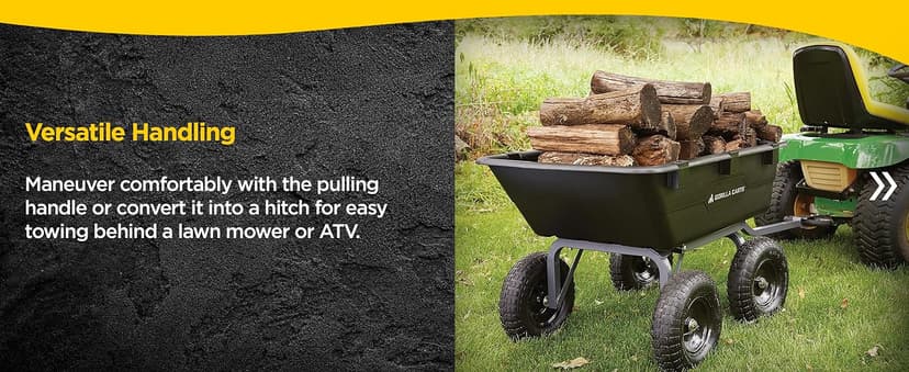 Gorilla Carts Heavy Duty Poly Utility Dump Wagon Garden Cart w/Pneumatic Tires, 6 Cu Ft - 1200 lb Capacity Outdoor Wheelbarrow for Yard, Landscaping & Gardening, Lawn Tractor or ATV Towable