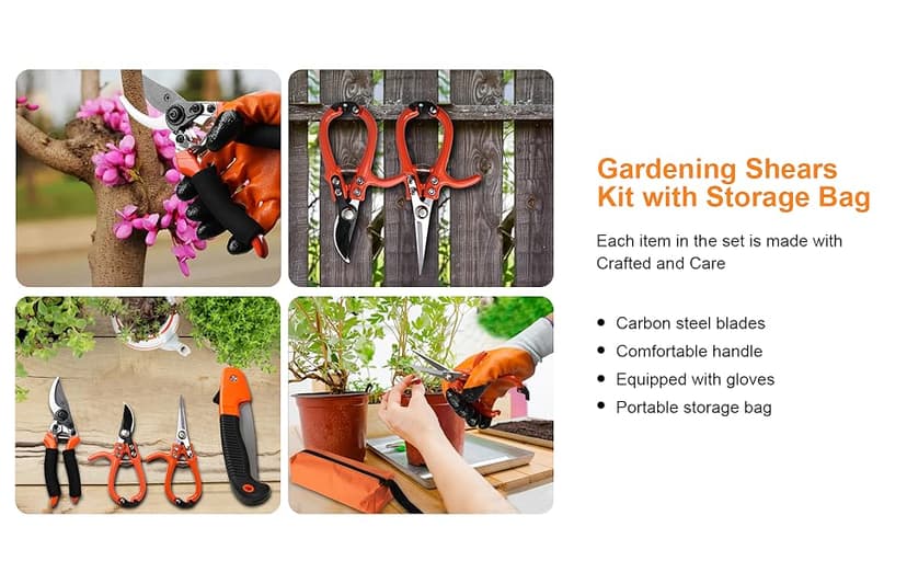 6Pcs Pruning Shears Set with Bypass Pruning Shears, Garden Scissors, Pruning Snips,Saw,Gloves,Storage Bag,Handheld Garden Shears Set for Plant