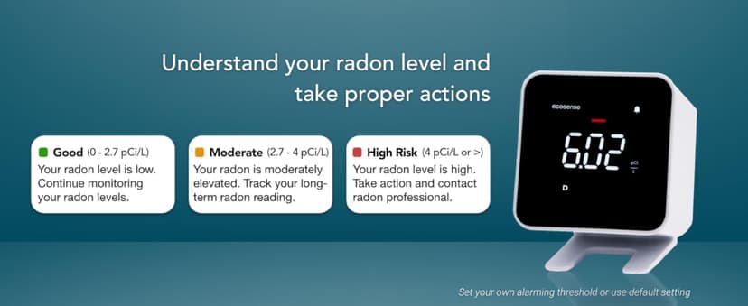 Ecosense EB100 EcoBlu, Home Radon Detector, Capture & Display Results Every 10 Minutes, Short & Long-Term Continuous Monitoring, Easy to Use