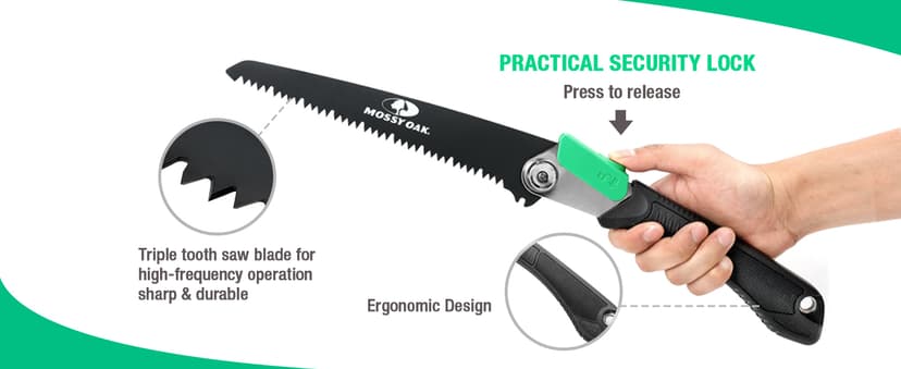 MOSSY OAK 3 in 1 Folding Saw, Pruning Hand Saw with Wood, Metal and PVC Blade, Camping Saw for Backpacking, Hunting and Bushcraft, Pouch Included