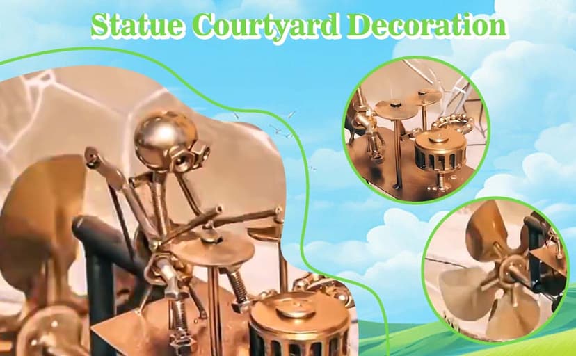 Metal Steampunk Drummer Windmill Garden Decoration - Handmade Outdoor Kinetic Sculpture, Steampunk Yard Art with Rust-Proof Design, Easy Install for Patio, Lawn and Music Lovers (1pcs-a)