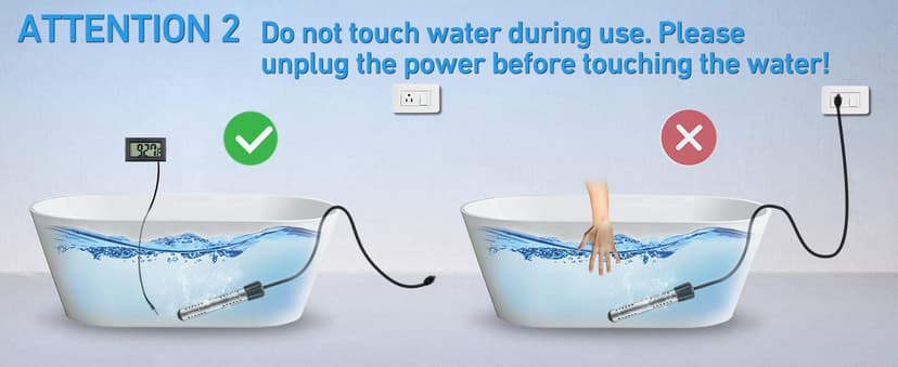 Immersion Water Heater Electric, 2000W Portable Hot Water Heater with 304 S S Guard & LCD Thermometer, Submersible Water Heater Heats up 5 Gallons of Water in Minutes for Bucket Bathtub Small Pool