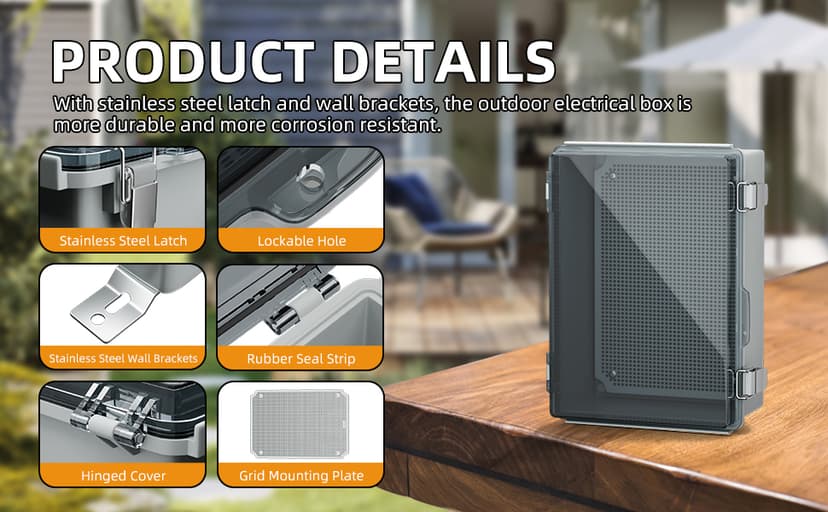 Joinfworld Lockable Outdoor Weatherproof Electrical Box for Electronics Outside 11.4x7.5x5.5 Weather Proof Electrical Box Plastic Nema 4 Enclosure Clear