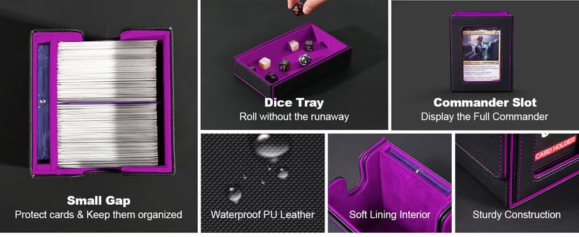 Card Deck Box for MTG with Commander Display, 5 in 1 Trading Card Storage Box Fits 400+ Double-sleeved Cards, Removable Deck Case for TCG/Sports Cards with Dice Tray, 4 Magnetic Card Holders(Colorful)