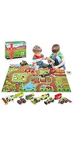 Oriate Kids Farm Toys Realistic Tractor Vehicle Playset, Diecast Car Set Educational Mini Farm Animals with Flatbed Trailer, Birthday Gift for Children 3 Year Old