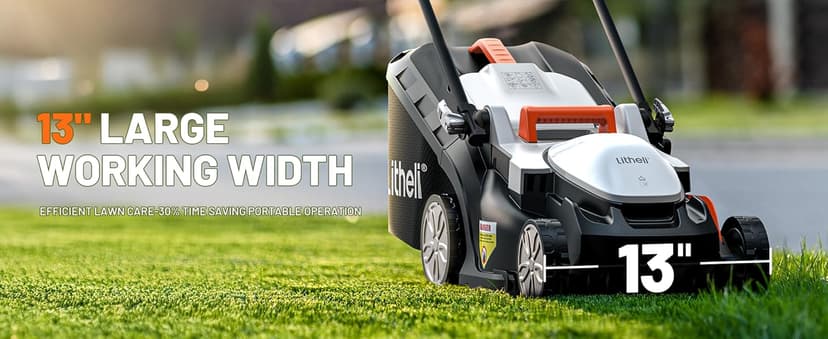 Litheli Cordless Lawn Mower 13 Inch, 20V Electric Lawn Mowers for Garden, Yard and Farm, 5 Heights Adjustment, Light Weight,with 4.0Ah Portable Battery.