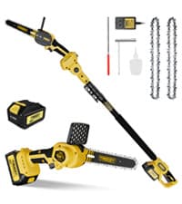 Cordless Pole Saw, 8-INCH 2-IN-1 Chainsaw with 21V 4.0Ah Battery Powered, Electric Tree Trimmer with 9FT Telescopic Pole, 180°Angle for Tree Branches Pruning & Wood Cutting, Battery Included