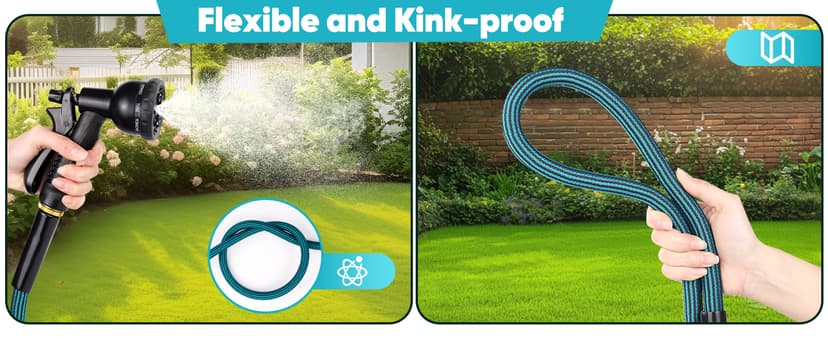 Garden Hose 50ft, Non-Expanding Water Hose Ultra Lightweight, Kink-Free, Sturdy, Flexible, Abrasion Resistant Hose for Yard, Lawn, Outdoor, Marine and Camper