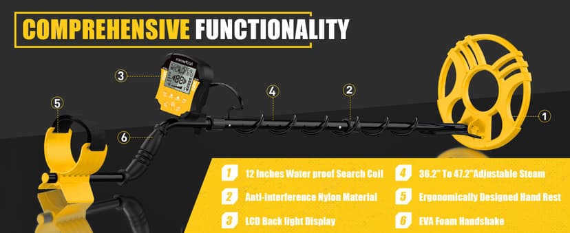 Metal Detector for Adults Waterproof-Professional Higher Accuracy Gold Detector with LCD Display,5 Mode,Advanced DSP Chip 12" Coil(Yellow)