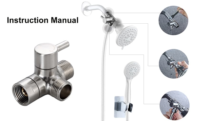 Little World Shower Arm Diverter Valve - 3 Way Shower Diverter Valve, G1/2 Solid Brass Fixed Spray System Diverter for Universal Hand Held Showerhead (Brushed Nickel)