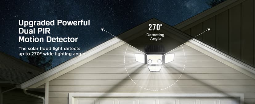 Solar Outdoor Lights - 3000LM 188 LED Motion Sensor Outdoor Lights, 4 Heads Security Light,IP65 Waterproof, Easy Install,270°Wide Angle Flood Wall Light with 3 Modes for Backyard Yard (2 Pack)
