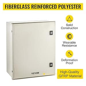 VEVOR Fiberglass Enclosure 19.7 x 15.7 x7.9 Electrical Enclosure Box NEMA 3X Electronic Equipment Enclosure Box IP65 Weatherproof Wall-Mounted Electrical Enclosure with Hinges & Quarter-Turn Latches