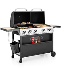 GREEN PARTY BBQ Charcoal Grill with Offset Smoker, 2 in 1 Smoker and Charcoal Grill combo, 512 Square Inch Space Barrel Charcoal Smoker Grill for Outdoor Camping Patio Backyard Cooking, Medium