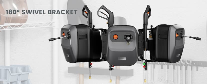 Giraffe Tools Grandfalls Pressure Washer G20 Pro, 2500 PSI 2.2 GPM, Wall Mounted Power Washer with 65FT Hose Reel, Ultra-Soft Pressure Hoses, 4 Nozzles for Floor/Cars/Fences/Patios, Dark Silver