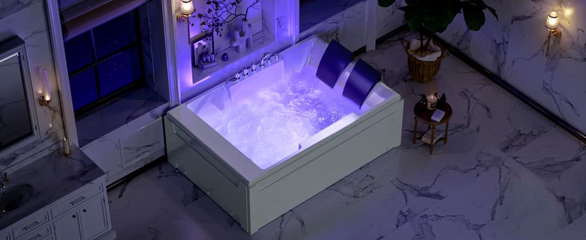 72-Inch Whirlpool Jetted Tub,Acrylic Hydro Massage Bathtub with 10 Jets, Color-Changing LED Lights,2-Person Jetted Bath Tub for Couples