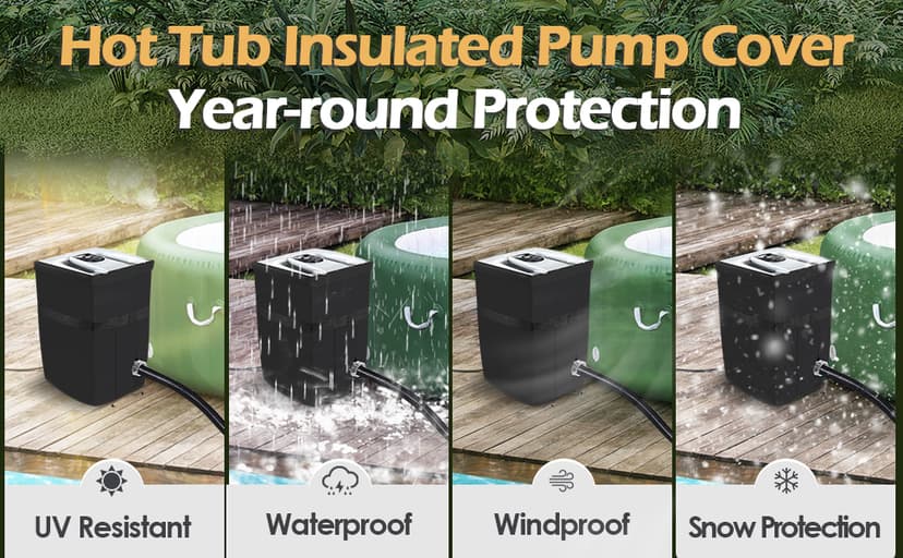 Hot Tub Spa Heater Pump Cover, Heavy Duty Inflatable Hot Tub Pump Cover with Zipper Opening and Transparent PVC Top Window for Multiple Hot Tub Spa Heater Pump on Market(Black, Cover only)