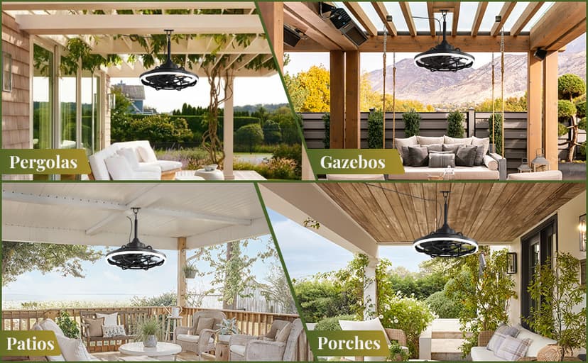 Outdoor Ceiling Fans with Light for Patios, 20" Weatherproof Plug in Ceiling Fan, Gazebo Fan Remote&APP Control, 3CCT Dimmable,Caged Ceiling Fan with Hanging Hook for Porch, Pergola,Canopy