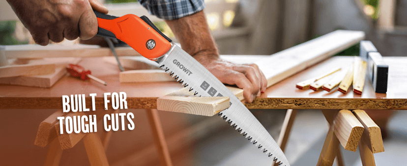 GROWIT Folding saw 11 Inch - Heavy Duty Pruning Saw with Triple-Cut SK5 Blade, 7 TPI Razor Teeth for Tree Trimming, Wood Cutting, Camping, Bushcraft, and Gardening