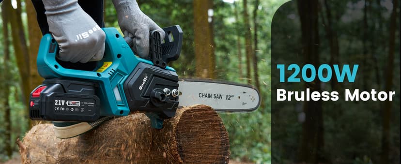 Seesii Chainsaw Cordless 12-inch, Electric HandHeld Chain Saw, 12-in Portable Chainsaw Battery Powered Saws for Trees Wood Cutting, 2 * 4.0Ah Battery and Charger Included, CH1200+