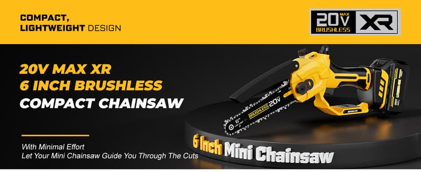 Cordless Mini chainsaw compatible with Dewalt Battery 20V MAX,Brushless Chainsaw With Automatic Chain Tensioning Device & Auto Oiler,Portable Power Chainsaw for Logging|Tree Trimming(Battery Included)