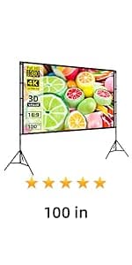Projector Screen and Stand,Towond 150 inch Indoor Outdoor Projection Screen, Portable 16:9 4K HD Rear Front Movie Screen with Carry Bag Wrinkle-Free Design for Home Theater Backyard Cinema