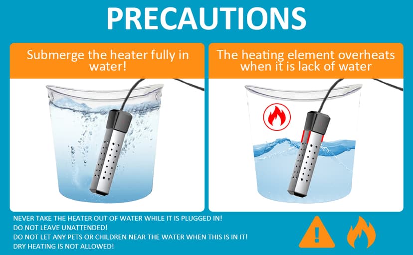 Immersion Water Heater,Pool Heater for Inflatable Pool, Portable Hot Tub Heater with Stainless Steel Protection Guard and LCD Digital Thermometer,Heat Water Fast in Small Pool,Bucket and Bathtub.