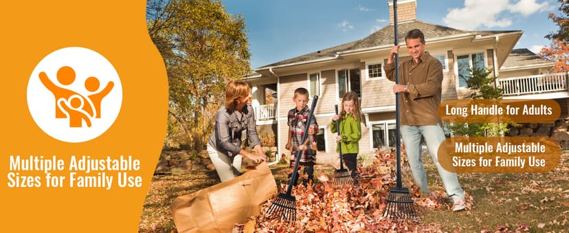 Small Garden Rake for Leaves,11 Tines Heavy Duty Metal Yard Hand Rake with 63in Long Adjustable Handle, Ideal Leaf Scoops Garden Tool for Gathering Leaves, Shrub,Poop, Leveling Grass,Flower Beds,Yards