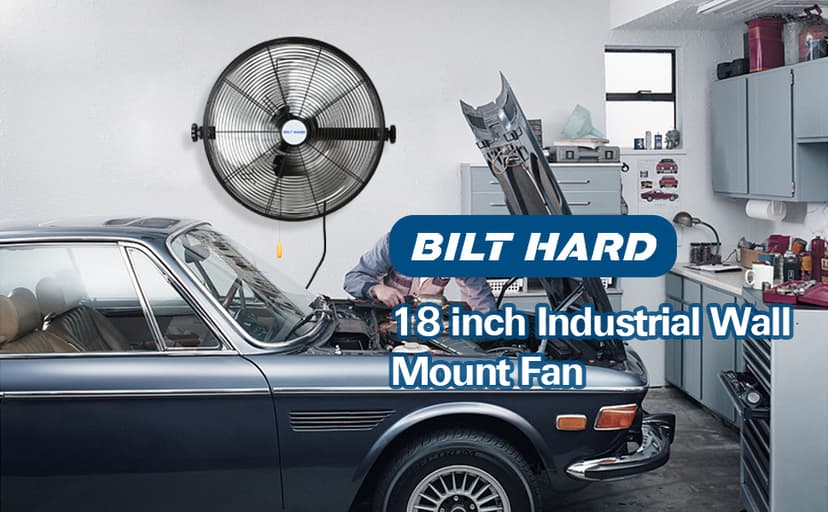 BILT HARD 4300 CFM 18 in. Industrial Wall Mount Fan, 3-Speeds High Velocity Wall Fan with Sealed Motor, Heavy Duty Metal Barn Fans for Garage, Commercial, Greenhouse, Warehouse, Shop Use