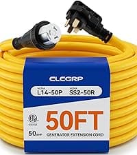 ELEGRP 30 Amp Generator Extension Cord 50 Feet, 4-Prong NEMA L14-30P to L14-30R, 120/250V Up to 75000W, 10 Gauge Heavy Duty SJTW Locking Power Cord for Portable Generators, Home Backup, ETL Listed