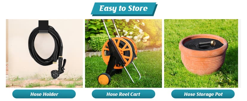 Garden Hose Non-Expanding 100ft, Flexible Garden Hose with 10 Function Hose Nozzle, Lightweight, Kink Free and Water Hose for Outdoor,Yard, Lawn, Car Wash, Marine,and Camper Use