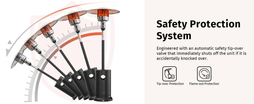 EAST OAK 50,000 BTU Patio Heater for Outdoor Use with Round Table Design, Double-Layer Stainless Steel Burner, Wheels, Triple Protection System, Outdoor Heater for Home and Residential, Black