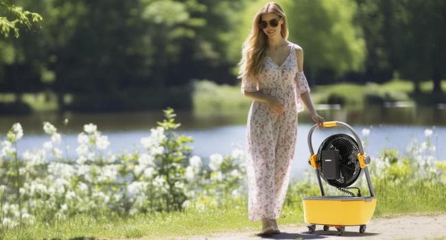 TURBRO Cordless Misting Fan with 11L Tank, High Pressure Spray Nozzles, 15ft Mist Range, Up to 50 Hours Run Time with Rechargeable Battery, 360° Swivel Wheels, Ideal for Patio, Pool and Outdoor Use