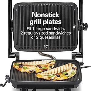 Hamilton Beach Panini Press Sandwich Maker & Electric Indoor Grill with Locking Lid, Opens 180 Degrees for any Thickness for Quesadillas, Burgers & More, Nonstick 8" x 10" Grids, Red (25462Z)
