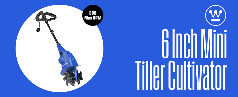 Westinghouse 6-Inch, 2.5 Amp Corded Electric Mini Tiller Cultivator for Gardening, Lightweight, 4 Steel Blades